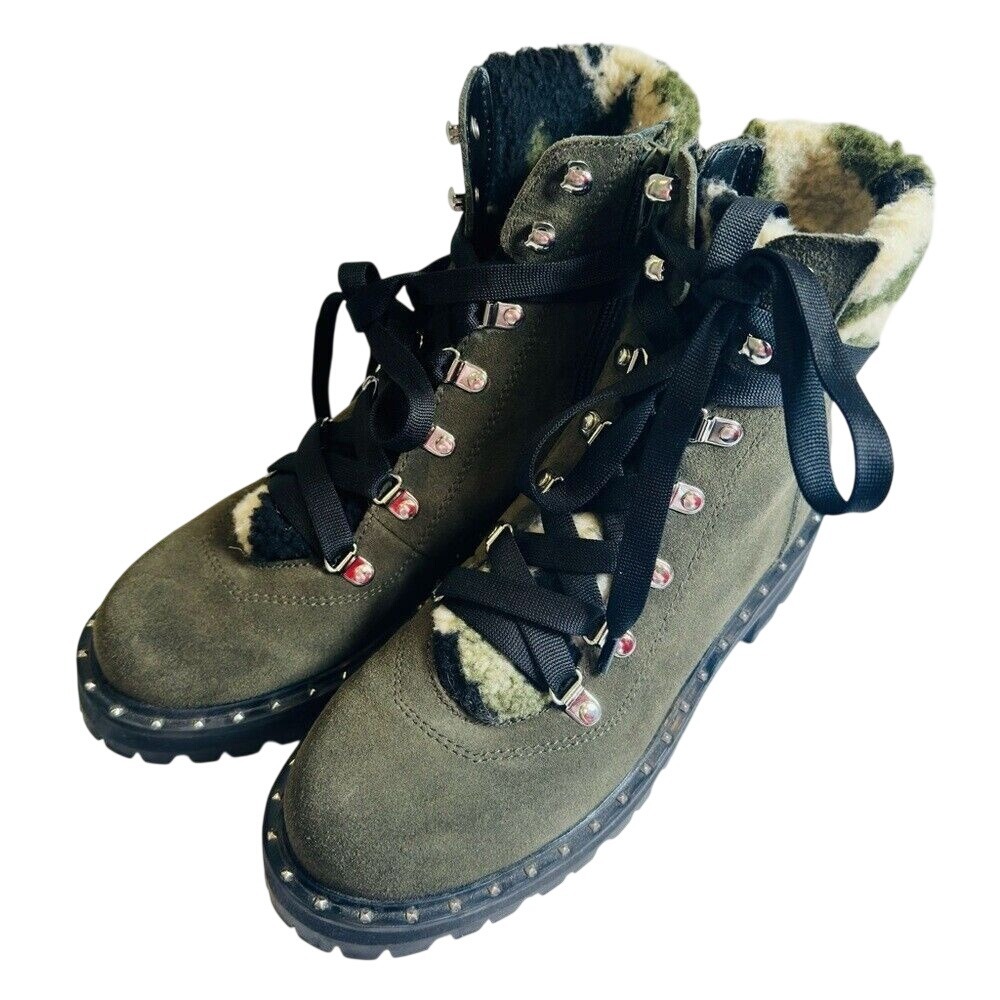 Steve Madden Suede Camo Hiking Boots Women 7 Olive Gorpcore Winter Military Edgy